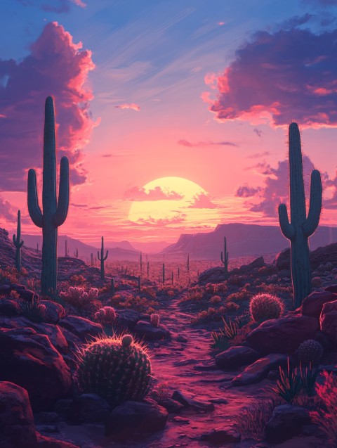 Dreamy Desert City in Lo-Fi Anime Style at Sunset