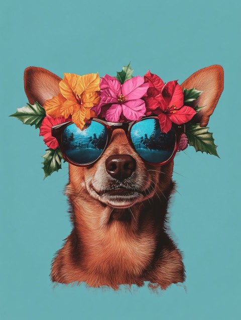 Funny Retro 80s Hawaii Deejay Chihuahua Christmas Party