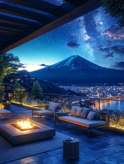 Rooftop Terrace with Mount Fuji and Lake Views