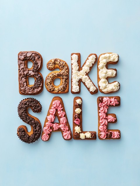 Bake Sale Cookie Dessert Typography on Light Blue Background