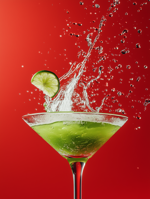 Dynamic Splash of Lime Cocktail in Martini Glass