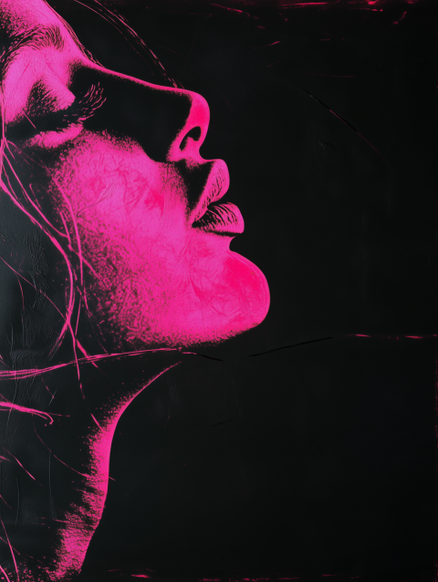 Neon Pink Silhouette of Woman’s Face on Black Background