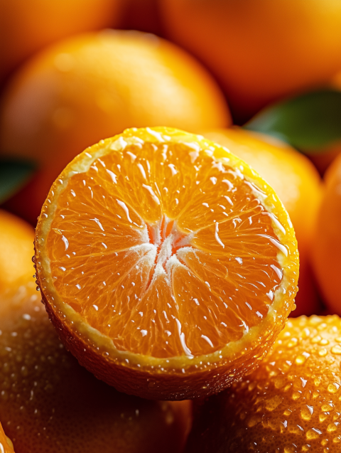 Fresh Juicy Orange with Water Droplets