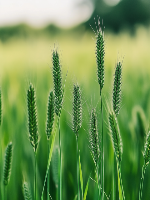 Close-up of Wheat Ears in a Green Field