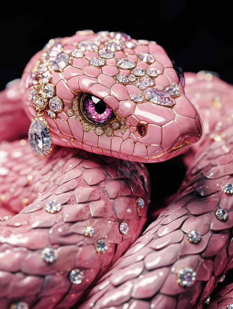 Jewelled Pink Snake with Diamond-Studded Scales