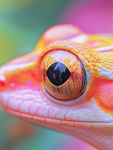 Close-Up of Vibrant Frog's Eye with Colorful Skin