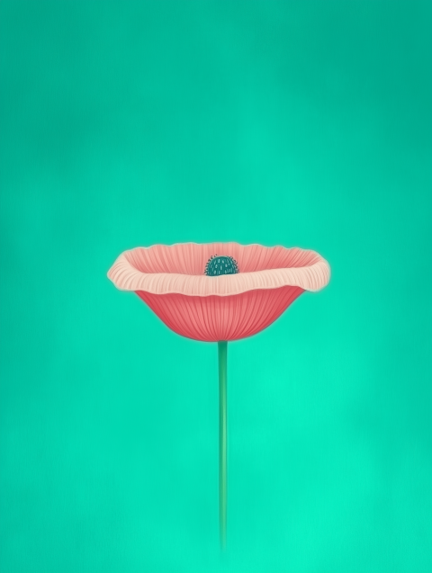 Minimalist Pink Flower on Turquoise Background