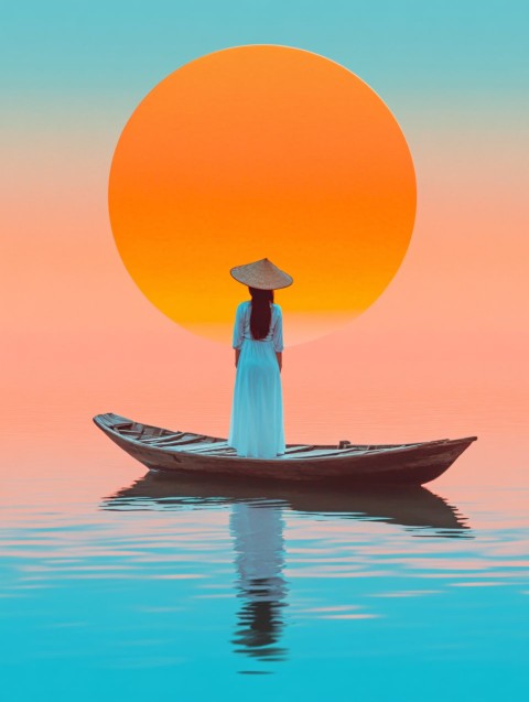 Sunset Poster of Women on Fishing Boat