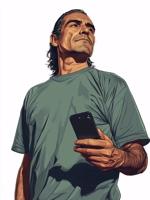 Mexican Man Holding Phone in GTA 5 Comic Style