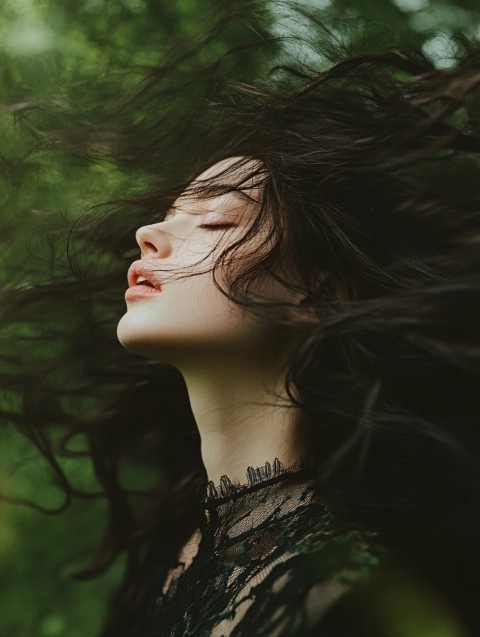 Moody Portrait of Asian Woman with Long Black Hair