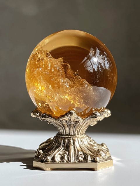 Citrine Ball on Ornate Decorative Stand