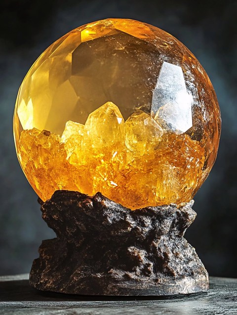 Citrine Crystal Ball on Ornate Stand