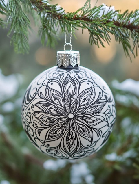 Mandala-Inspired Christmas Ornament Line Art Design