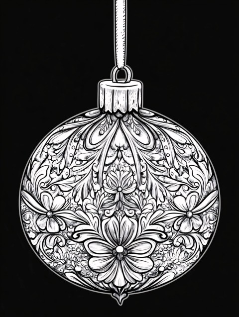 Mandala-Inspired Christmas Ornament Line Art Illustration