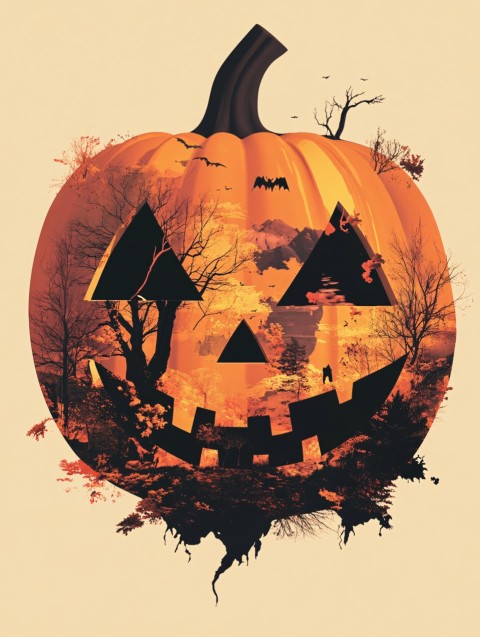 Modern Halloween Jack-o'-Lantern Geometric Biomes Illustration