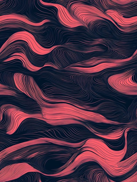 Wavy Pink and Red Pattern on Dark Indigo Background