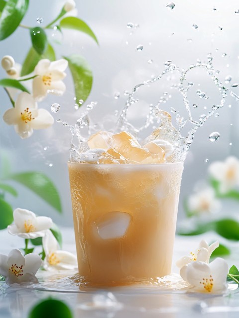 Milk Tea with Cream Top and Splash Effect Photography