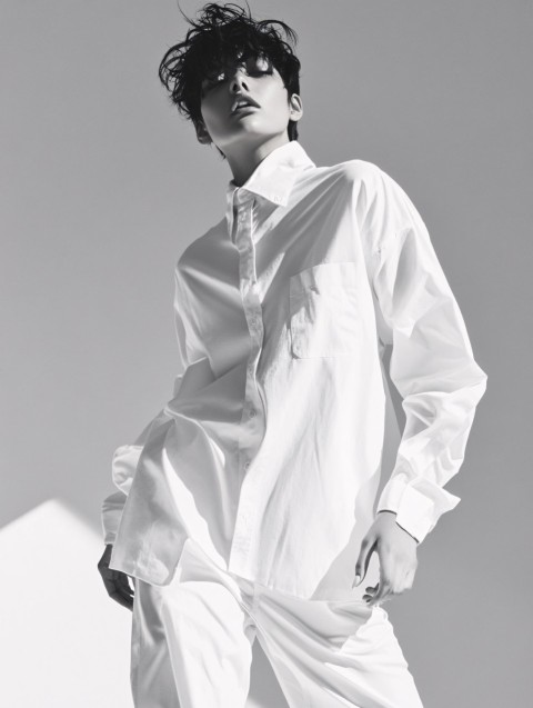 Model in Oversized White Cotton Shirt Fashion Shoot