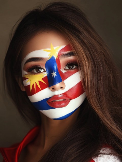 Filipina Girl with Philippine Flag Face Paint