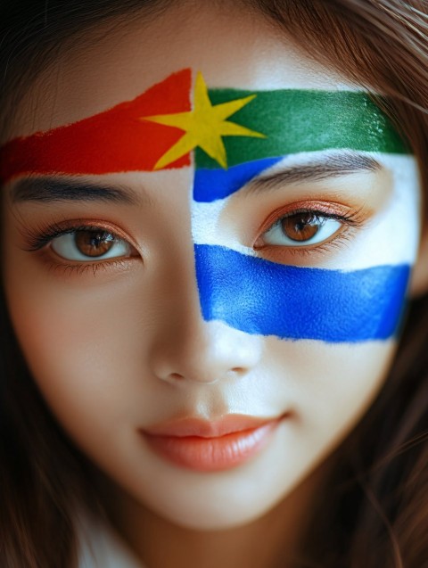 Filipina Girl with Philippines Flag Face Paint Portrait