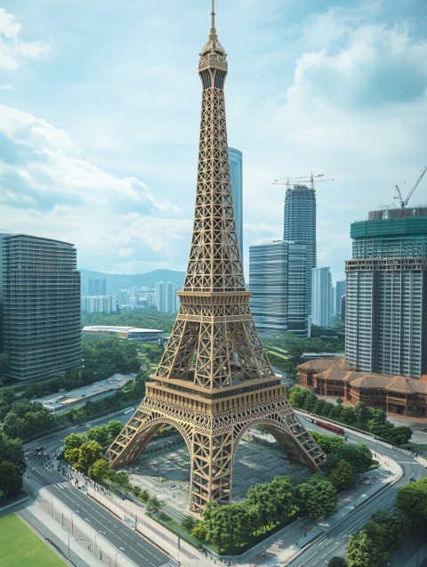 Eiffel Tower Between KLCC Towers in Malaysia Cityscape