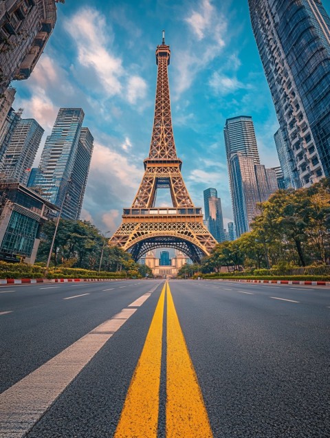 Eiffel Tower in Kuala Lumpur Cityscape with KLCC Towers