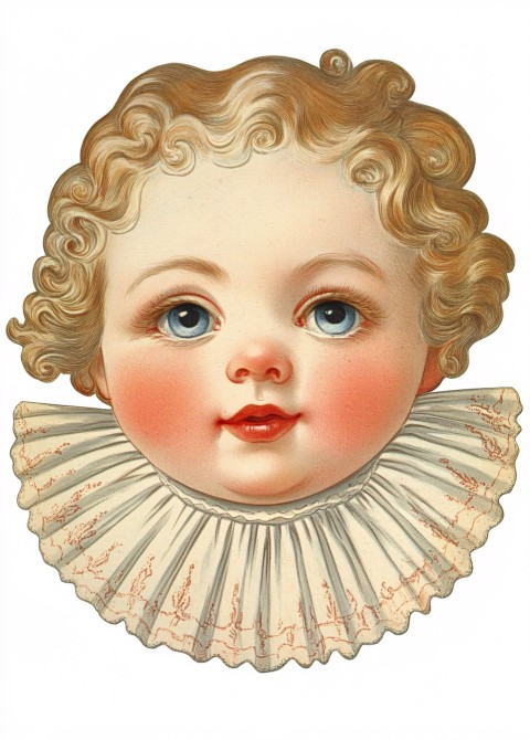 Victorian Baby Illustration with Ruffled Collar