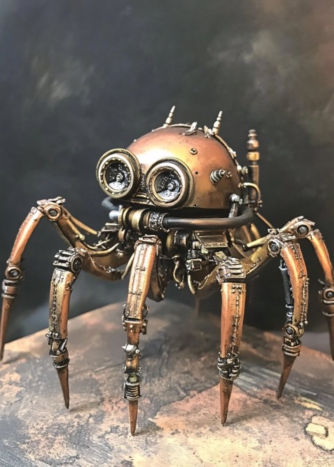 Steampunk Mechanical Spider Robot Illustration in Detail