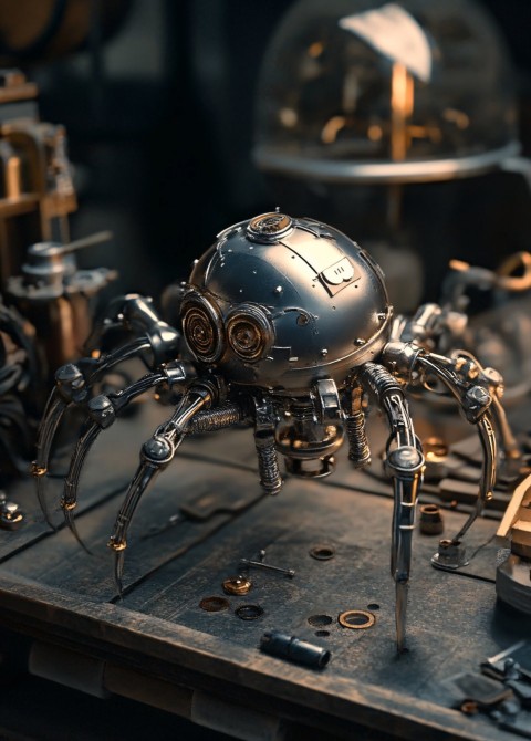 Steampunk Mechanical Spider Robot with Brass Elements